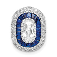 Sterling Silver Rhodium-plated CZ & Synthetic Blue Spinel Chain Slide