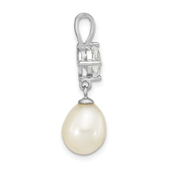 Sterling Silver Rhodium-plated8-10mm White Teardrop Freshwater Cultured Pearl and 1.95WT White Topaz Pendant