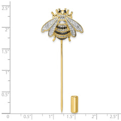 Sterling Silver Rhodium-plated Gold Tone Black and Clear CZ Bumblebee Pin