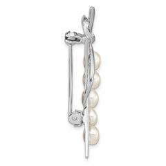 Sterling Silver Rhodium-plated 5-6mm White Button Freshwater Cultured Pearl Brooch