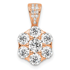Sterling Silver Polished Rose-tone CZ Flower Pendant