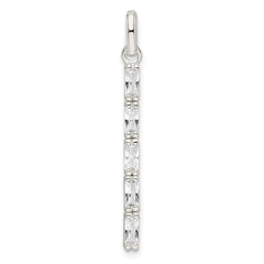 Sterling Silver Polished CZ Bar Pendant