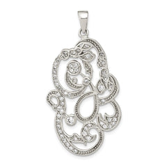 Sterling Silver Polished CZ Floral Pendant - 2