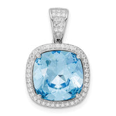 Sterling Silver Rhodium-plated CZ & Blue Crystal Pendant