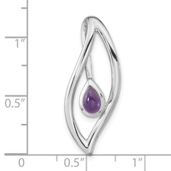 Sterling Silver Rh-plated Pear Amethyst Fancy Pendant