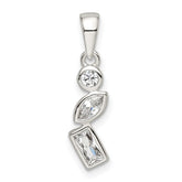 Sterling Silver Polished Geometric Shapes CZ Pendant