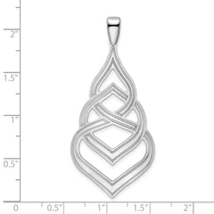 Sterling Silver Rhod. Polished Grooved Fancy Drop Pendant