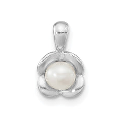 Sterling Silver Rh-plated FWC Pearl Polished Flower Pendant