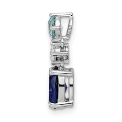 Sterling Silver Rhodium-plated CZ and Blue Glass Pendant - 2