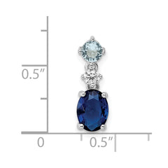 Sterling Silver Rhodium-plated CZ and Blue Glass Pendant - 2