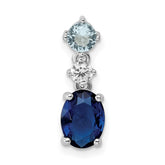 Sterling Silver Rhodium-plated CZ and Blue Glass Pendant - 2