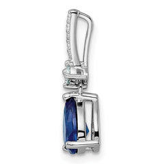 Sterling Silver Rhodium-plated CZ and Blue Glass Pendant - 4