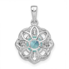 Sterling Silver Rhodium plated Aqua & White CZ Pendant