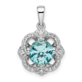 Sterling Silver Rhodium plated Aqua & White CZ Pendant