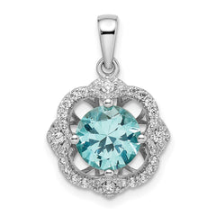 Sterling Silver Rhodium plated Aqua & White CZ Pendant