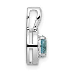 Sterling Silver Rhodium-plated CZ and Light Blue Glass Stone Pendant
