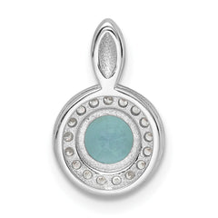 Sterling Silver Rhodium-plated CZ and Light Blue Glass Stone Pendant