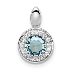 Sterling Silver Rhodium-plated CZ and Light Blue Glass Stone Pendant