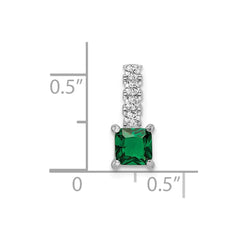 Sterling Silver Polished Rhodium-plated Green & Clear CZ Square Pendant