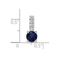 Sterling Silver Polished Rhodium-plated Cr. Blue Spinel and CZ Pendant