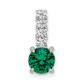 Sterling Silver Polished Rhodium-plated Green & Clear CZ Pendant