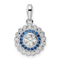 Sterling Silver Rhodium-plated Polished Blue & White CZ Pendant