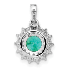 Sterling Silver Rhodium plated Teal & White CZ Pendant - 2