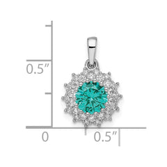 Sterling Silver Rhodium plated Teal & White CZ Pendant - 2
