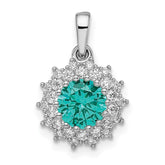 Sterling Silver Rhodium plated Teal & White CZ Pendant - 2