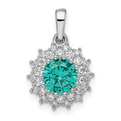 Sterling Silver Rhodium plated Teal & White CZ Pendant - 2