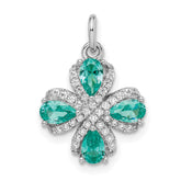 Sterling Silver Rhodium plated Teal & White CZ Pendant