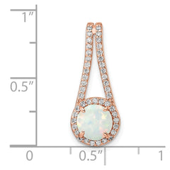 Sterling Silver Rose-tone White Created Opal & CZ Halo Pendant
