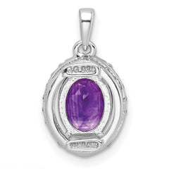Sterling Silver Rhod-plated Oval 1.84 Amethyst/White Topaz Pendant