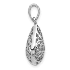 Sterling Silver Rhodium-Plated Polished Puffed Filigree Teardrop Pendant - 2