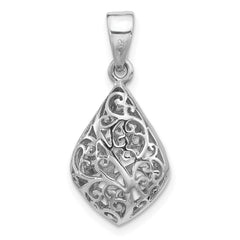 Sterling Silver Rhodium-Plated Polished Puffed Filigree Teardrop Pendant - 2
