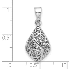 Sterling Silver Rhodium-Plated Polished Puffed Filigree Teardrop Pendant - 2