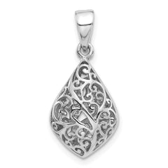 Sterling Silver Rhodium-Plated Polished Puffed Filigree Teardrop Pendant - 2