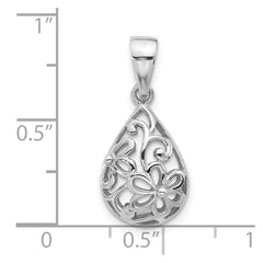 Sterling Silver Rhod-Plated Polished Half Dome Teardrop Filigree Pendant