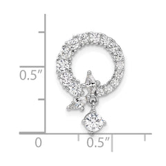 Sterling Silver Rhod-plated CZ Circle Chain Slide Pendant