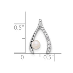 Sterling Silver Rh-plated FWC Pearl/CZ Wishbone Chain Slide Pendant