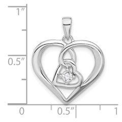 Sterling Silver Rhodium-plated Polished CZ Open Double Heart Pendant
