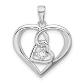 Sterling Silver Rhodium-plated Polished CZ Open Double Heart Pendant