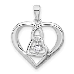 Sterling Silver Rhodium-plated Polished CZ Open Double Heart Pendant