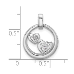 Sterling Silver Rhodium-plated Polished CZ Hearts in Circle Pendant