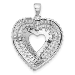 Sterling Silver Rhodium-plated CZ Heart Pendant - 12