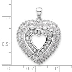 Sterling Silver Rhodium-plated CZ Heart Pendant - 12