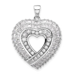 Sterling Silver Rhodium-plated CZ Heart Pendant - 12