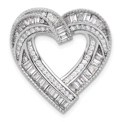 Sterling Silver Rhodium-plated CZ Heart Chain Slide Pendant