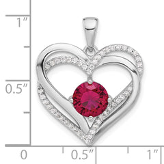 Sterling Silver Rhodium-plated Red and White CZ Double Heart Pendant