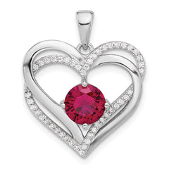 Sterling Silver Rhodium-plated Red and White CZ Double Heart Pendant